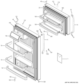 Doors Diagram and Parts List for  General Electric Refrigerator
