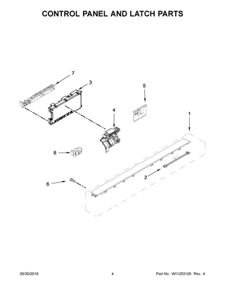 Control Panel And Latch Parts Diagram and Parts List for  Maytag Dishwasher