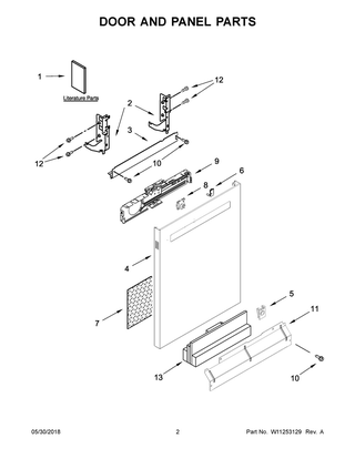 Door And Panel Parts Diagram and Parts List for  Maytag Dishwasher