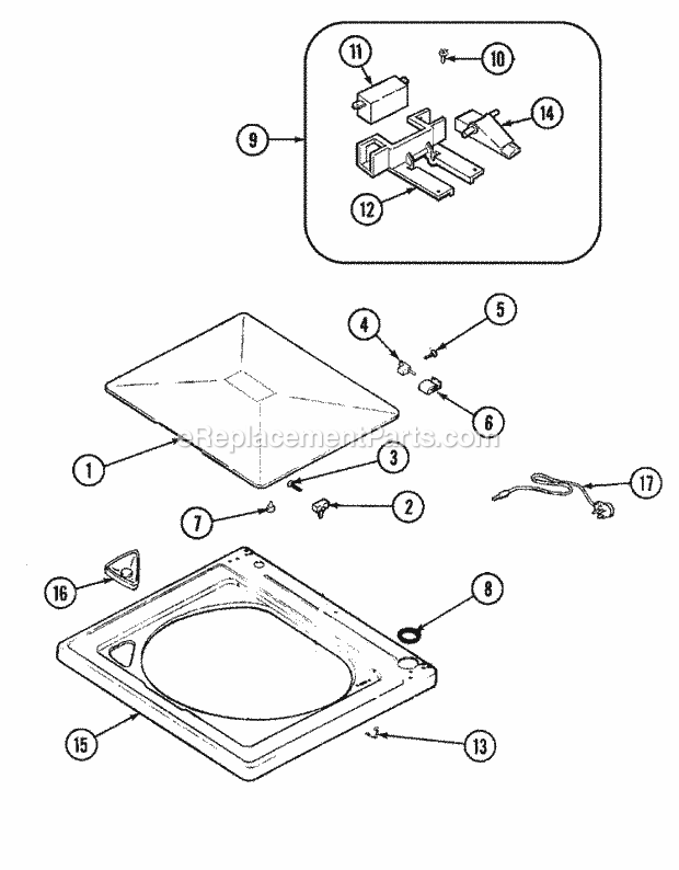 TOP Diagram and Parts List for  Maytag Washer