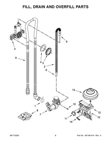 Fill, Drain And Overfill Parts Diagram and Parts List for  Maytag Dishwasher