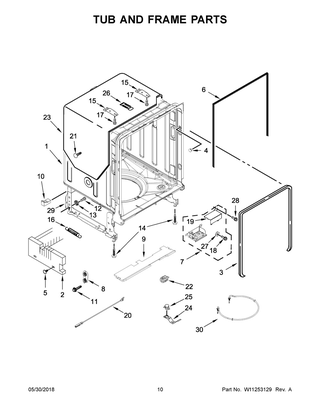Tub And Frame Parts Diagram and Parts List for  Maytag Dishwasher