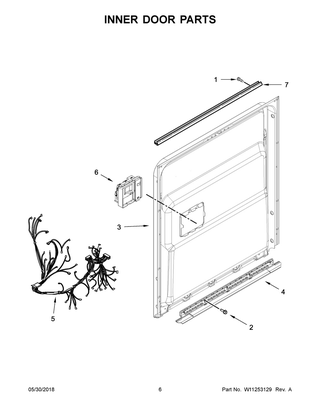 Inner Door Parts Diagram and Parts List for  Maytag Dishwasher