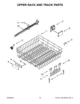 Upper Rack And Track Parts Diagram and Parts List for  Maytag Dishwasher