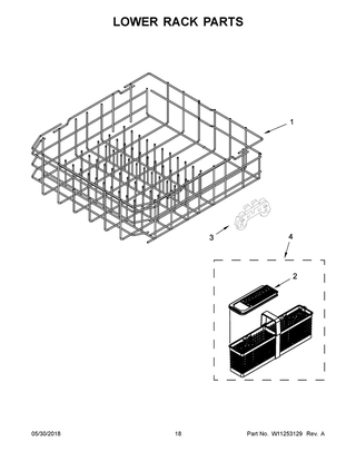 Lower Rack Parts Diagram and Parts List for  Maytag Dishwasher