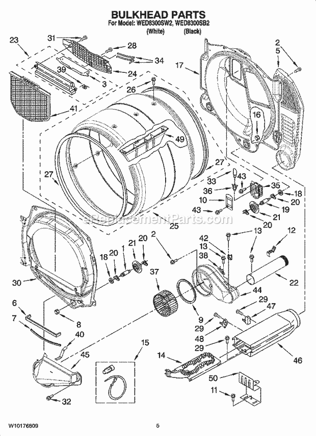 BULKHEAD PARTS Diagram and Parts List for  Whirlpool Dryer